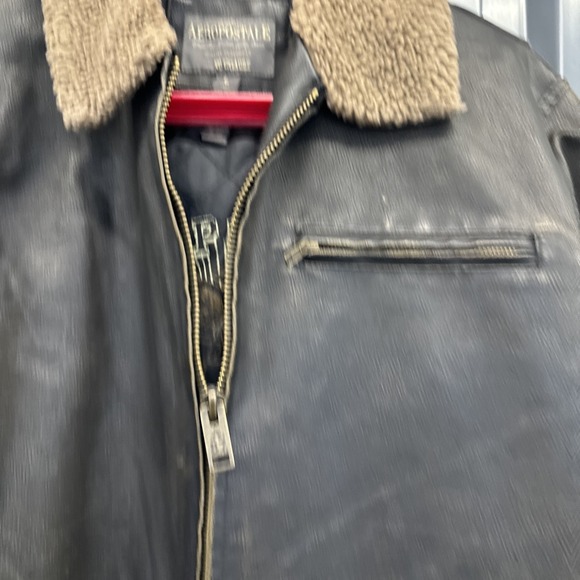 Vintage AEROPOSTALE VEGAN Leather BOMBER JACKET Men's Large Fleece DISTRESSED - Picture 3 of 7